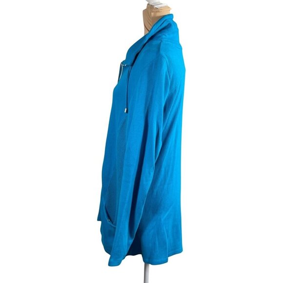 Avenue Women's Full Zip Jacket Waffle Knit Teal Blue Size 22/24 Cotton Stretch - Picture 2 of 8